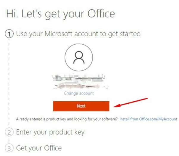 Confirm Your account and click Next Microsoft Account Microsoft office 2019 activation steps